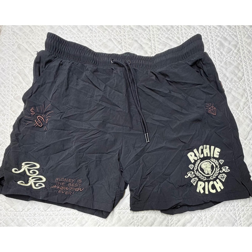 Shoe Palace Richie Rich Shorts Mens 2XL Black Embroidered Graphics Athletic